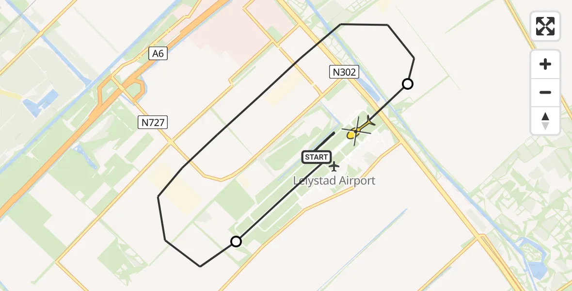Routekaart van de vlucht: Politieheli naar Lelystad Airport, Arendweg