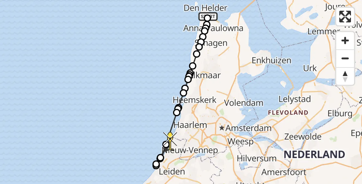 Routekaart van de vlucht: Kustwachthelikopter naar Noordwijk, Strandafrit 27