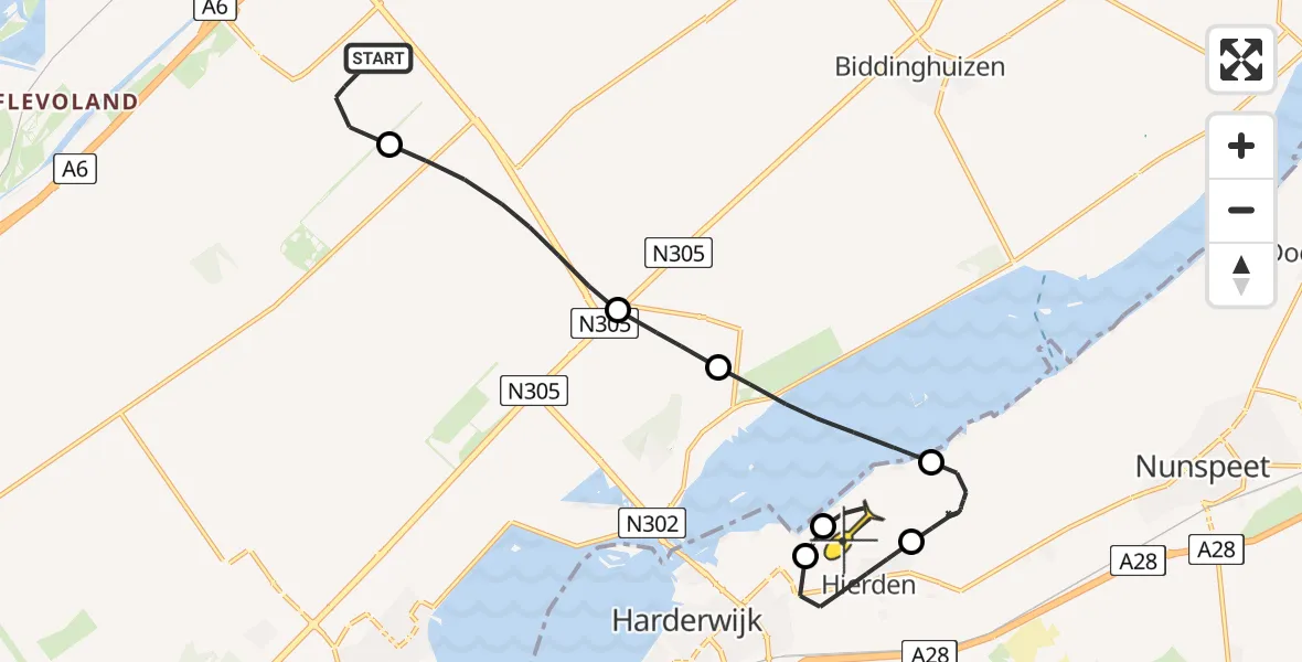 Routekaart van de vlucht: Politiehelikopter naar Hierden, Ooster Mheenweg