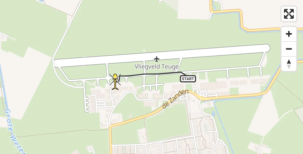 Routekaart van de vlucht: Politiehelikopter naar Vliegveld Teuge, de Zanden