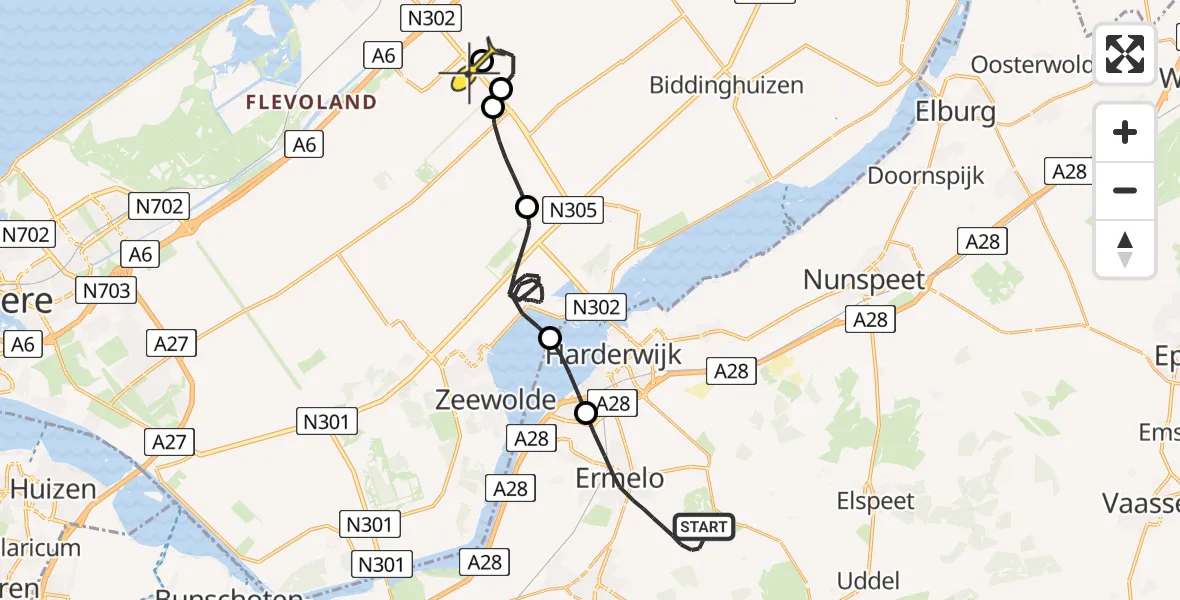 Routekaart van de vlucht: Politieheli naar Lelystad Airport, Larserweg