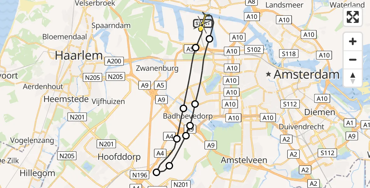 Routekaart van de vlucht: Lifeliner 1 naar Amsterdam Heliport, Hornweg