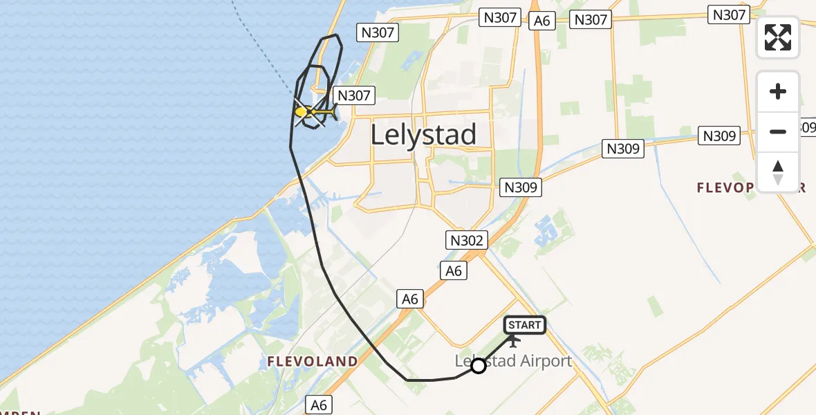Routekaart van de vlucht: Politieheli naar Lelystad, Markerstrekdam