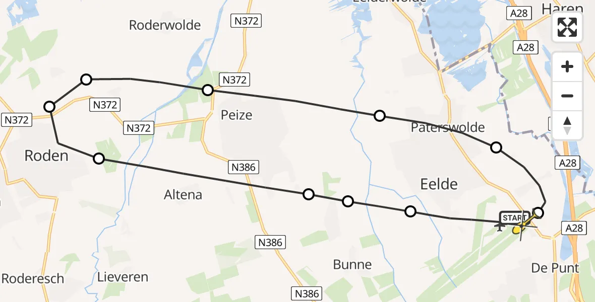 Routekaart van de vlucht: Lifeliner 4 naar Groningen Airport Eelde, Burgemeester J.G. Legroweg