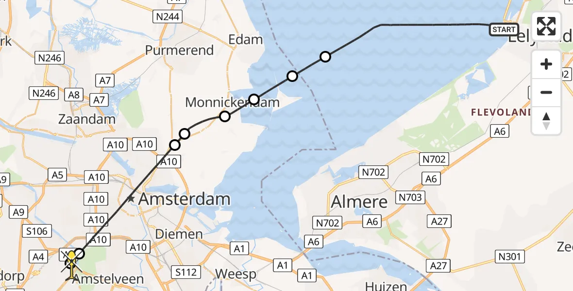 Routekaart van de vlucht: Politieheli naar Schiphol, Loevesteinse Randweg
