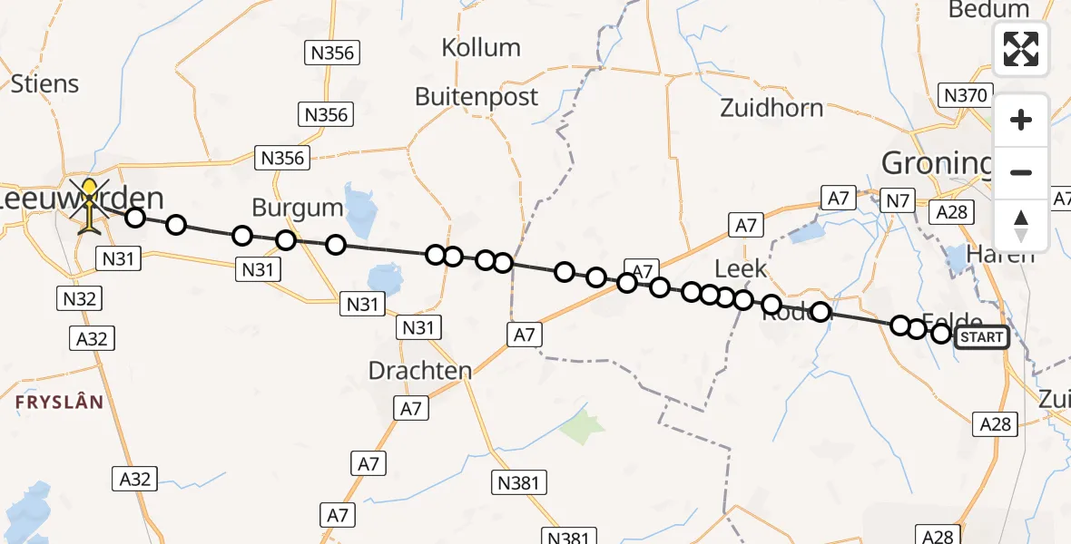 Routekaart van de vlucht: Lifeliner 4 naar Leeuwarden, Potmargepaad
