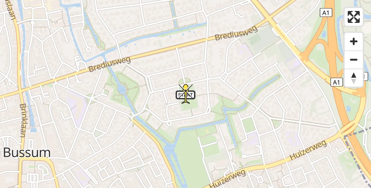 Routekaart van de vlucht: Lifeliner 1 naar Bussum, s'Jacobsveldje