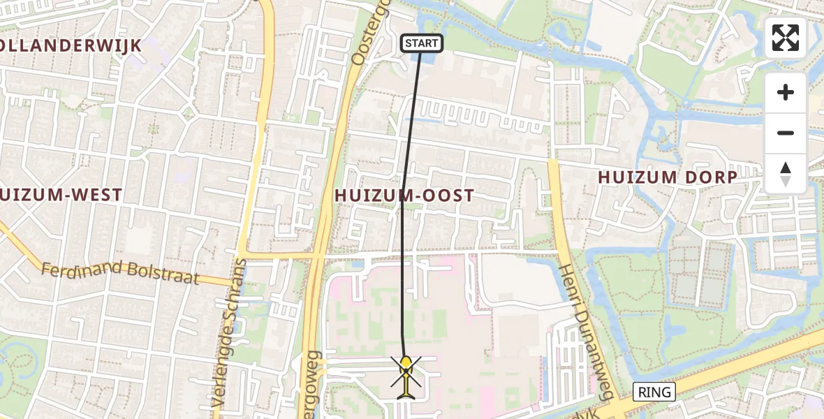 Routekaart van de vlucht: Lifeliner 4 naar Leeuwarden, Aldlânsdyk