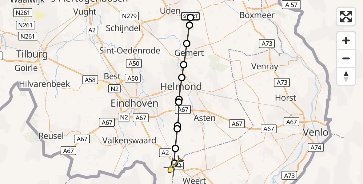 Routekaart van de vlucht: Lifeliner 3 naar Budel, Randweg-Oost