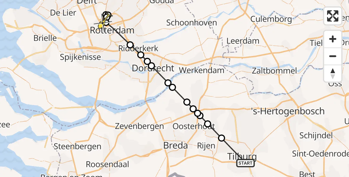 Routekaart van de vlucht: Lifeliner 2 naar Rotterdam The Hague Airport, Brandenburgbaan