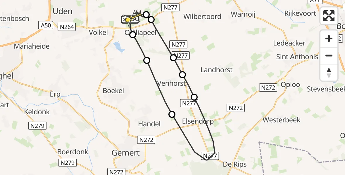Routekaart van de vlucht: Lifeliner 3 naar Vliegbasis Volkel, Zeelandsedijk