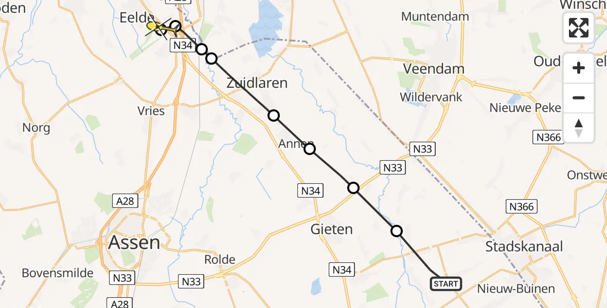Routekaart van de vlucht: Lifeliner 4 naar Groningen Airport Eelde, Machlaan