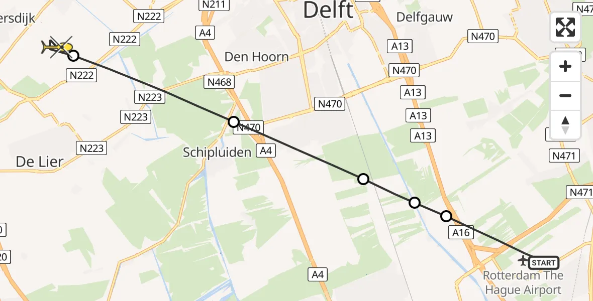 Routekaart van de vlucht: Lifeliner 2 naar Honselersdijk, Breugomslaan