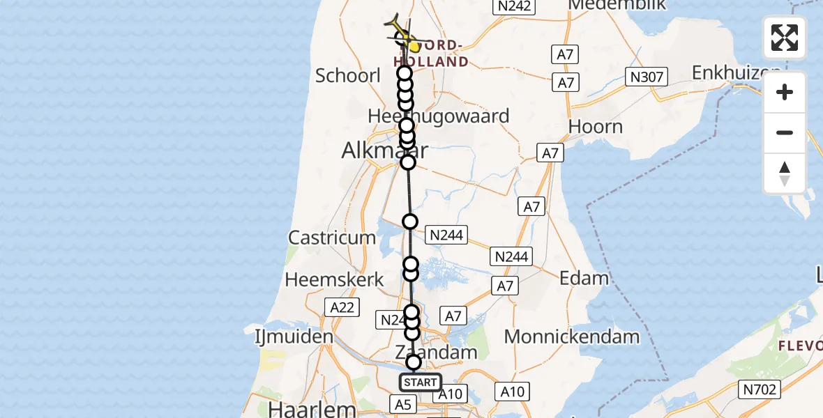 Routekaart van de vlucht: Lifeliner 1 naar Dirkshorn, Provincialeweg