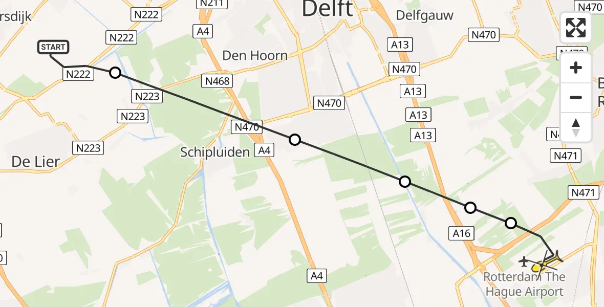 Routekaart van de vlucht: Lifeliner 2 naar Rotterdam The Hague Airport, Brandenburgbaan