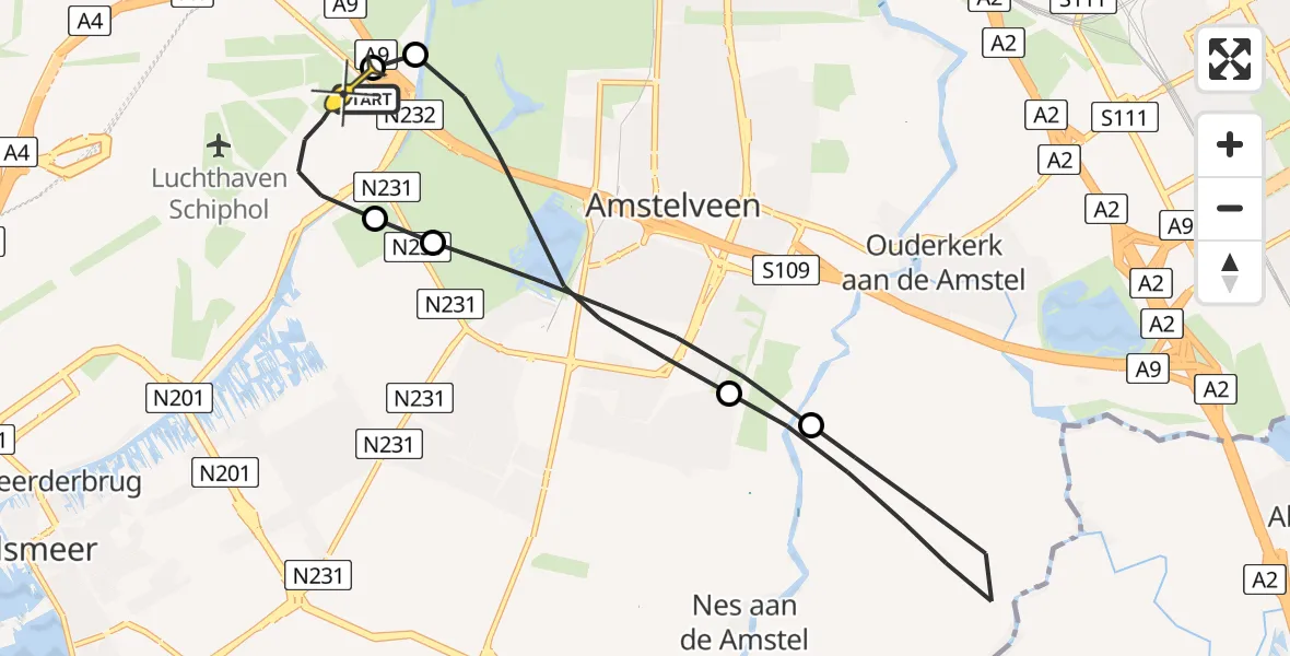 Routekaart van de vlucht: Politieheli naar Schiphol, Loevesteinse Randweg