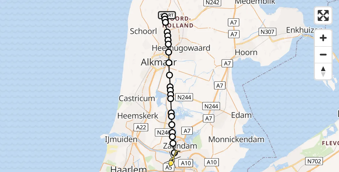 Routekaart van de vlucht: Lifeliner 1 naar Amsterdam Heliport, Capriweg