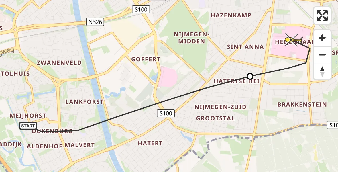 Routekaart van de vlucht: Lifeliner 3 naar Radboud Universitair Medisch Centrum, Geert Grooteplein Zuid