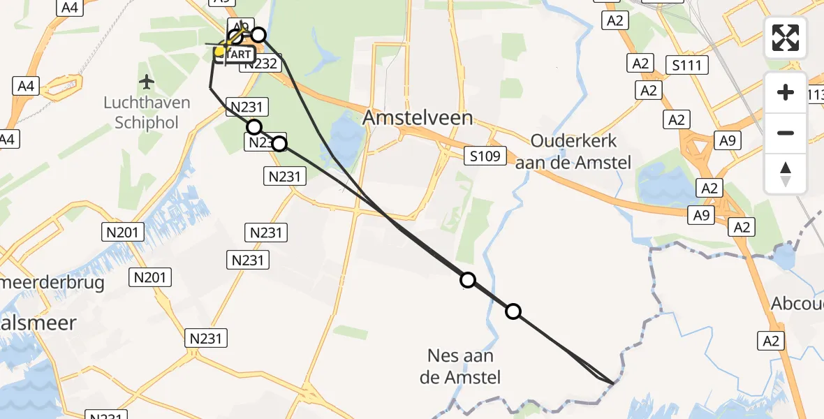 Routekaart van de vlucht: Politieheli naar Schiphol, Schipholweg