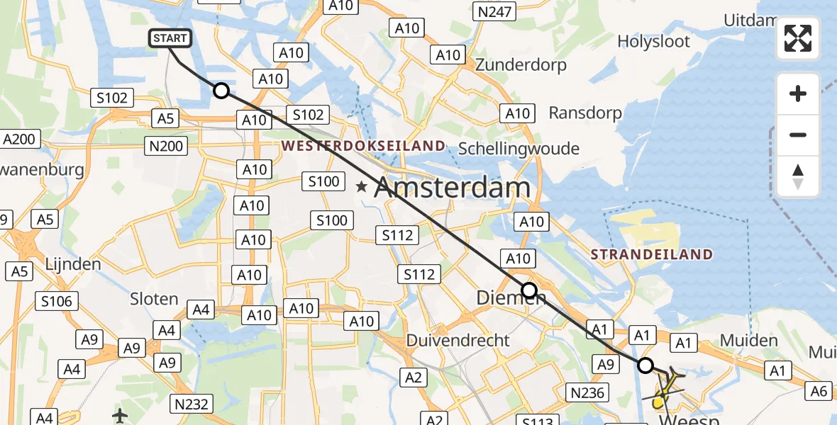 Routekaart van de vlucht: Lifeliner 1 naar Weesp, Papelaan