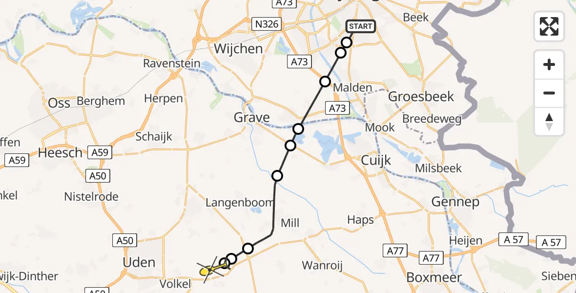 Routekaart van de vlucht: Lifeliner 3 naar Vliegbasis Volkel, Zeelandsedijk