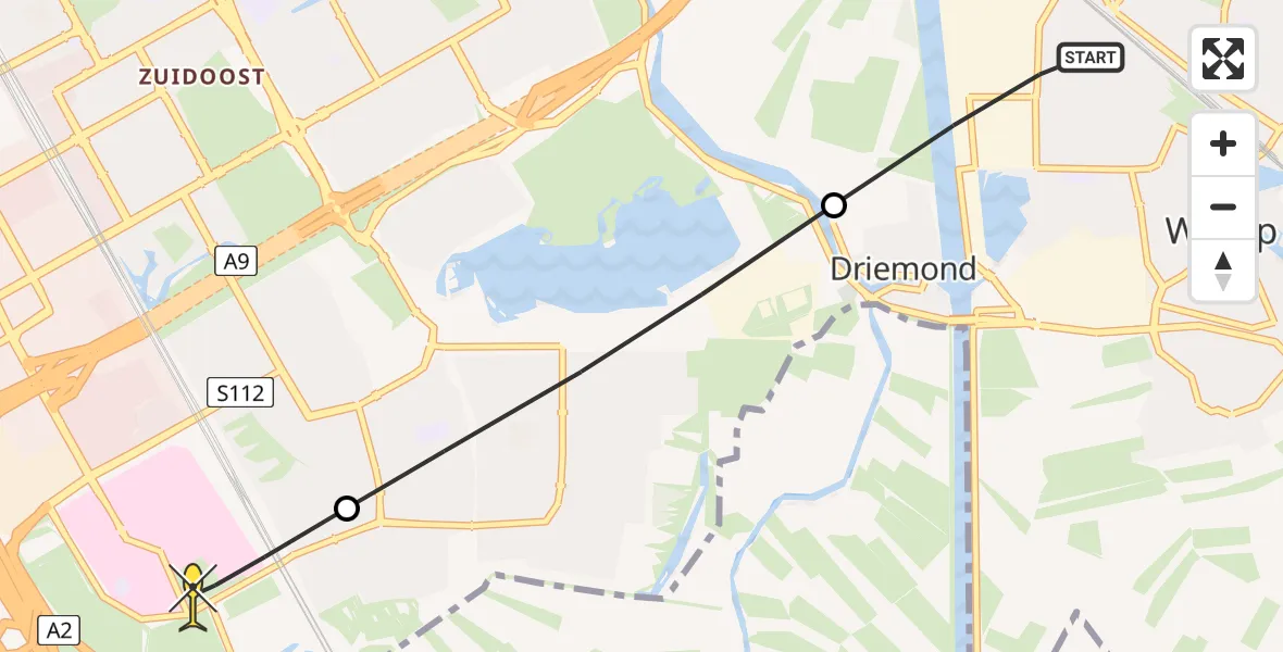 Routekaart van de vlucht: Lifeliner 1 naar Academisch Medisch Centrum (AMC), Helipad