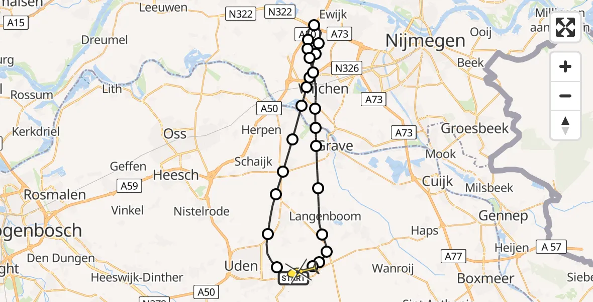 Routekaart van de vlucht: Lifeliner 3 naar Vliegbasis Volkel, Zeelandsedijk