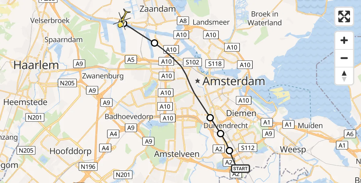 Routekaart van de vlucht: Lifeliner 1 naar Westzaan, Kleine Steng