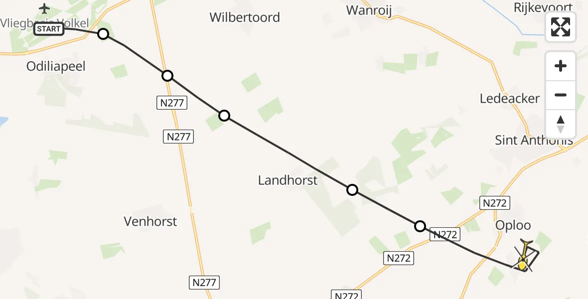 Routekaart van de vlucht: Lifeliner 3 naar Oploo, Watermolenstraat