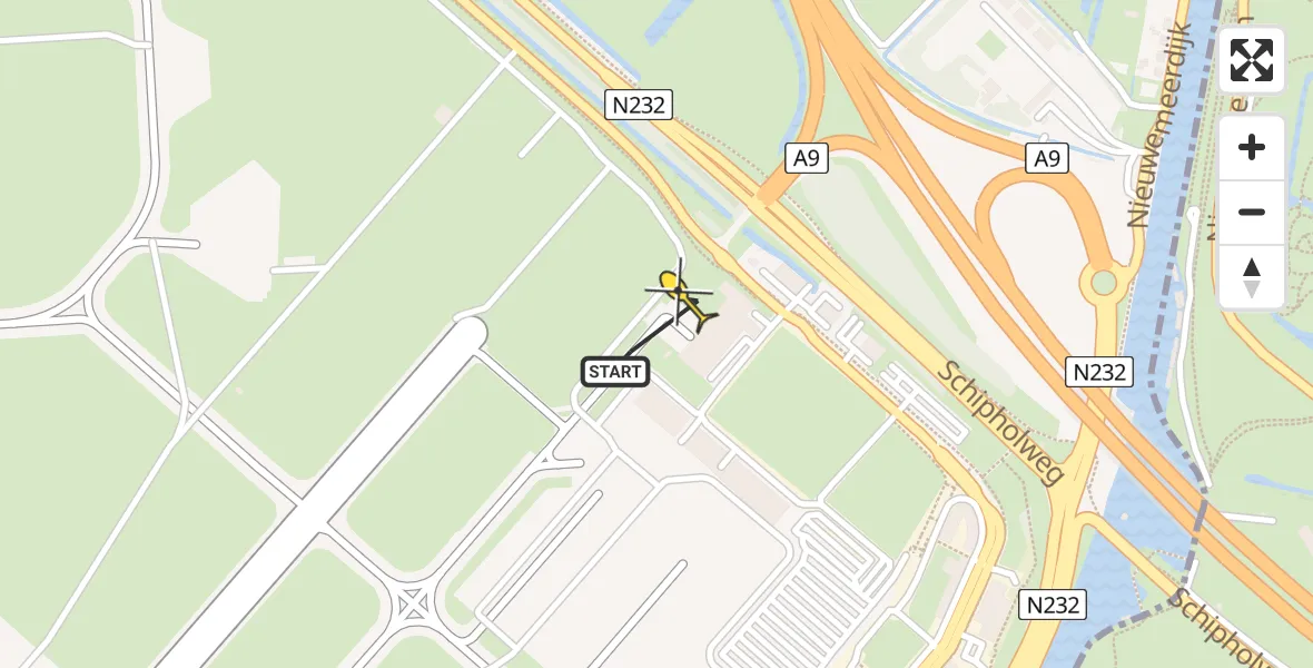 Routekaart van de vlucht: Politiehelikopter naar Schiphol, Loevesteinse Randweg