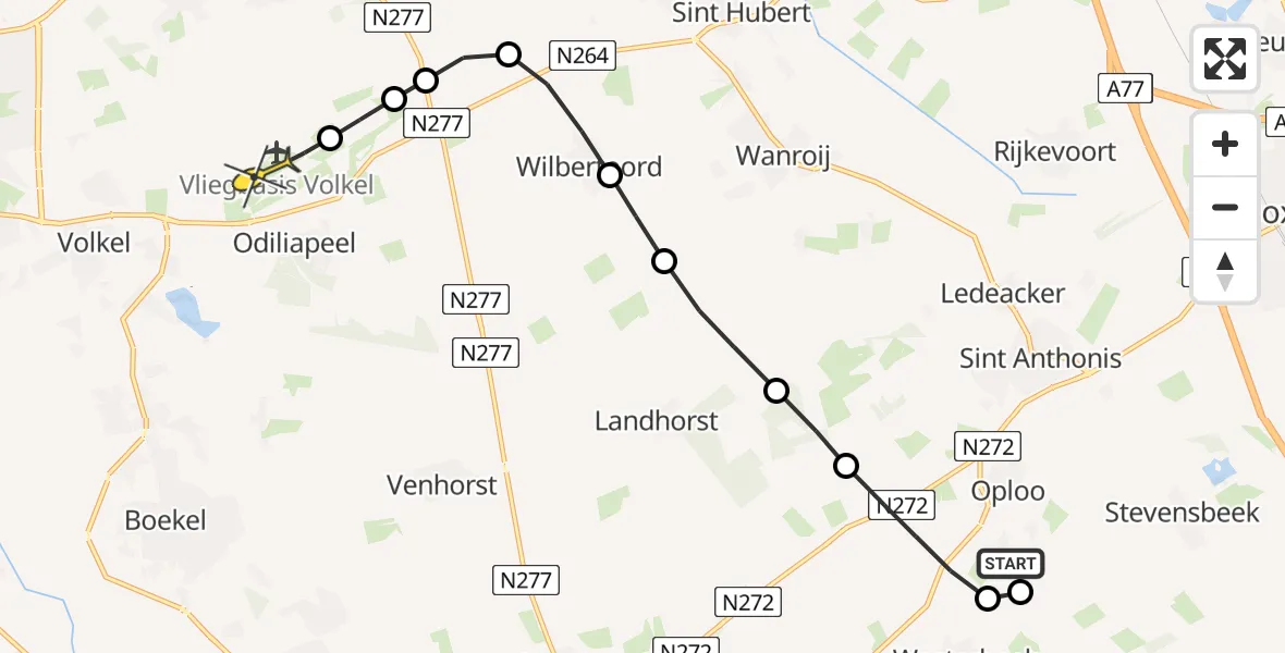 Routekaart van de vlucht: Lifeliner 3 naar Vliegbasis Volkel, Zeelandsedijk