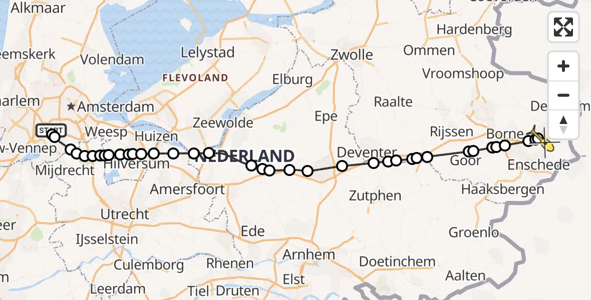 Routekaart van de vlucht: Politieheli naar Deurningen, Vliegveldstraat