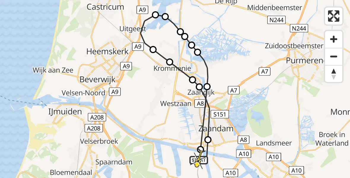 Routekaart van de vlucht: Lifeliner 1 naar Amsterdam Heliport, Capriweg