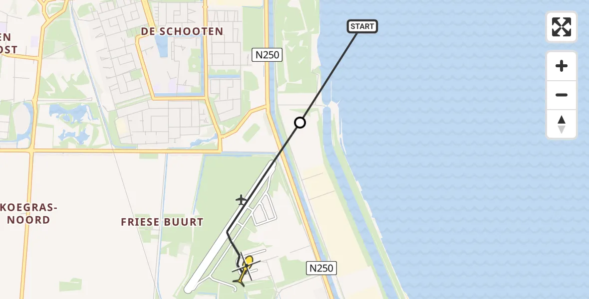 Routekaart van de vlucht: Kustwachthelikopter naar Vliegveld De Kooy, Luchthavenweg