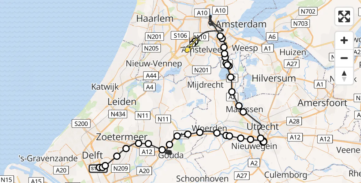 Routekaart van de vlucht: Politieheli naar Schiphol, Loevesteinse Randweg