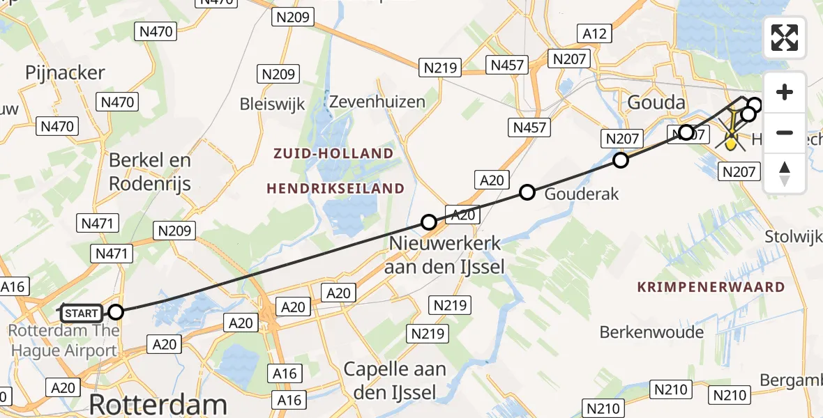 Routekaart van de vlucht: Lifeliner 2 naar Gouda, Zomerdijk