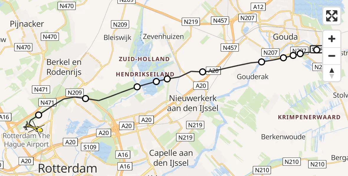 Routekaart van de vlucht: Lifeliner 2 naar Rotterdam The Hague Airport, Brandenburgbaan