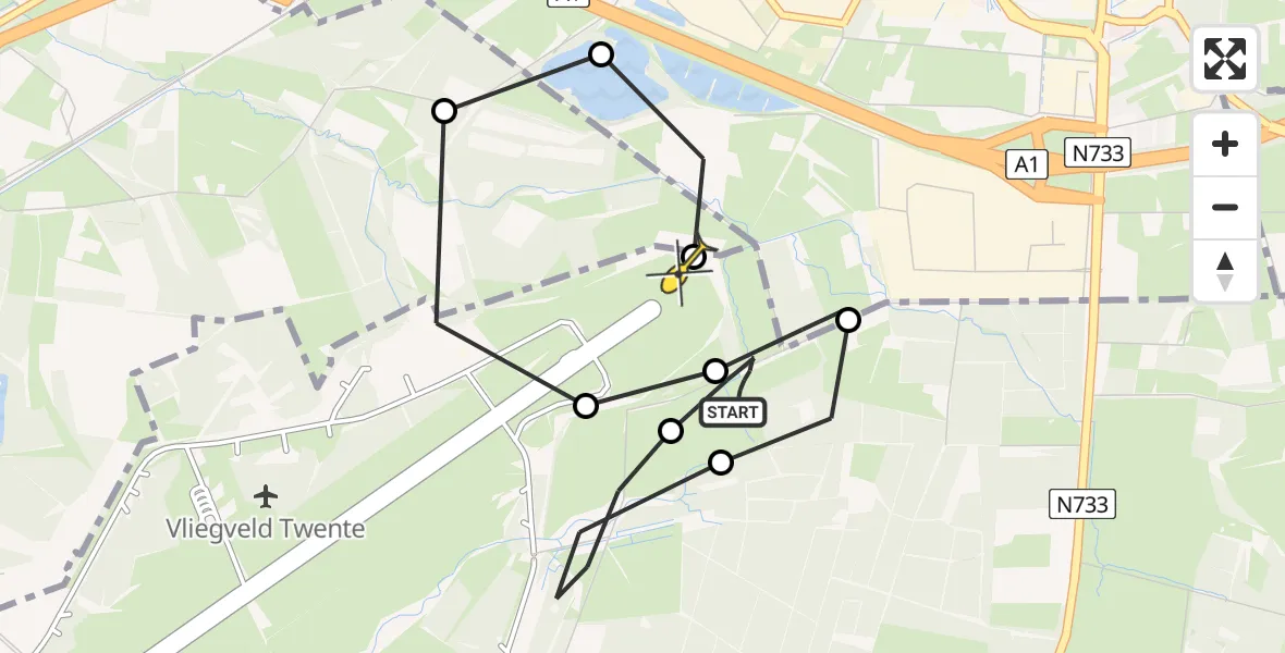 Routekaart van de vlucht: Politieheli naar Enschede, Vliegveldstraat