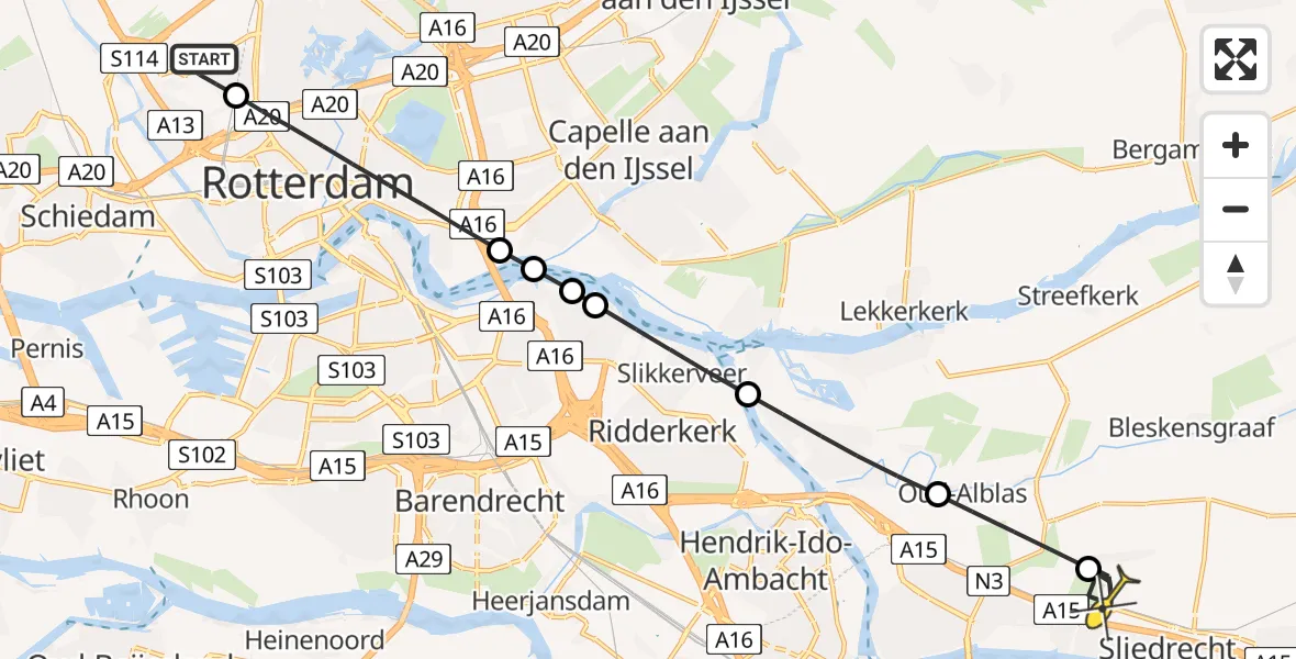 Routekaart van de vlucht: Lifeliner 2 naar Sliedrecht, Ringersstraat