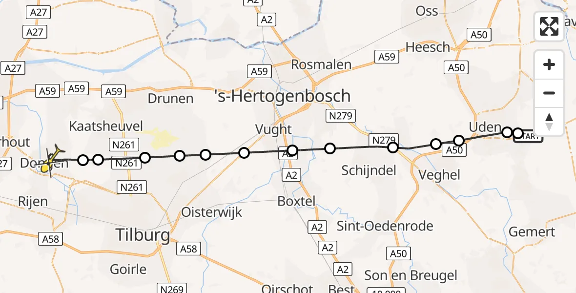 Routekaart van de vlucht: Lifeliner 3 naar Dongen, Minister Goselinglaan
