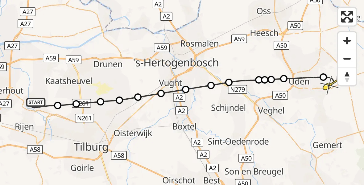 Routekaart van de vlucht: Lifeliner 3 naar Vliegbasis Volkel, Zeelandsedijk