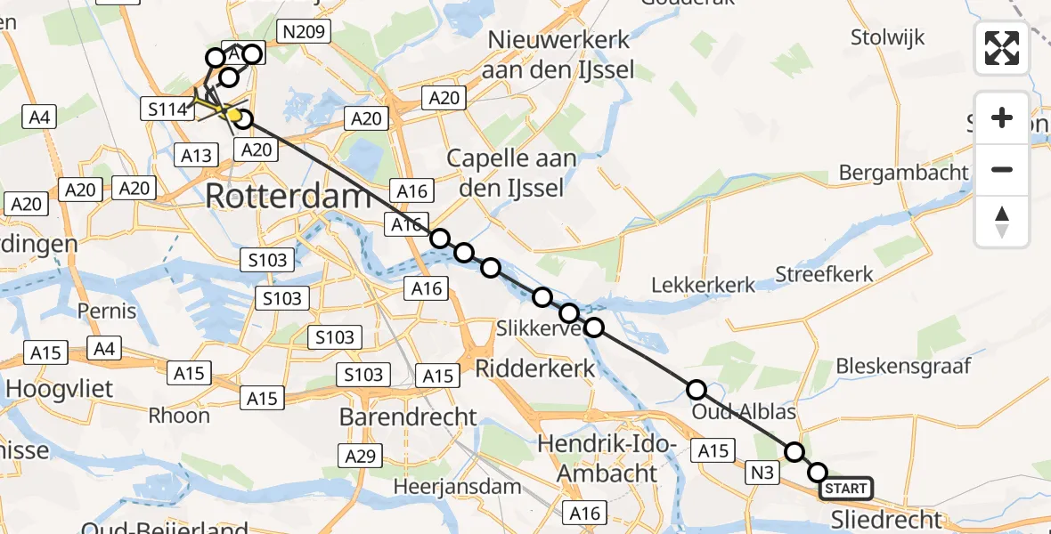 Routekaart van de vlucht: Lifeliner 2 naar Rotterdam The Hague Airport, Brandenburgbaan