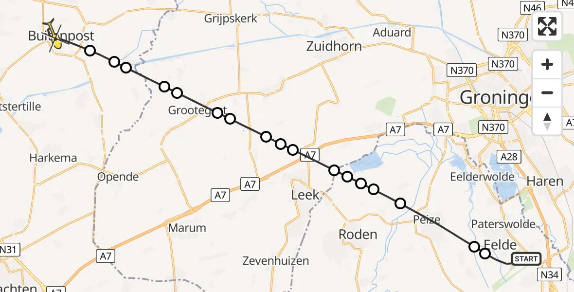 Routekaart van de vlucht: Lifeliner 4 naar Buitenpost, Julianalaan