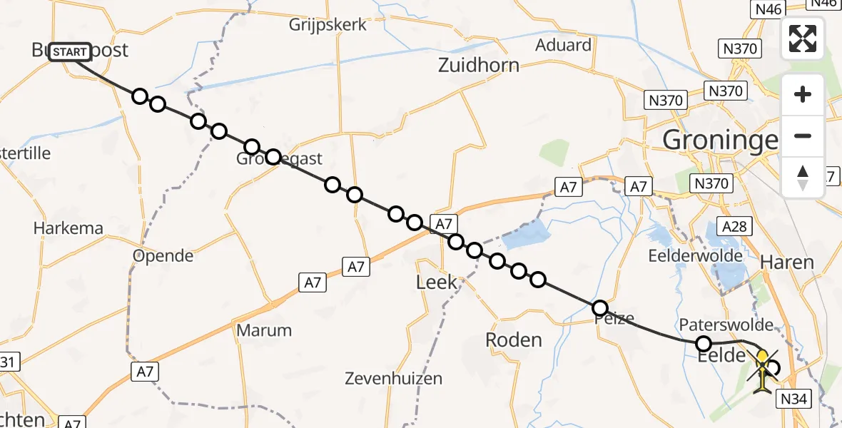 Routekaart van de vlucht: Lifeliner 4 naar Groningen Airport Eelde, Machlaan