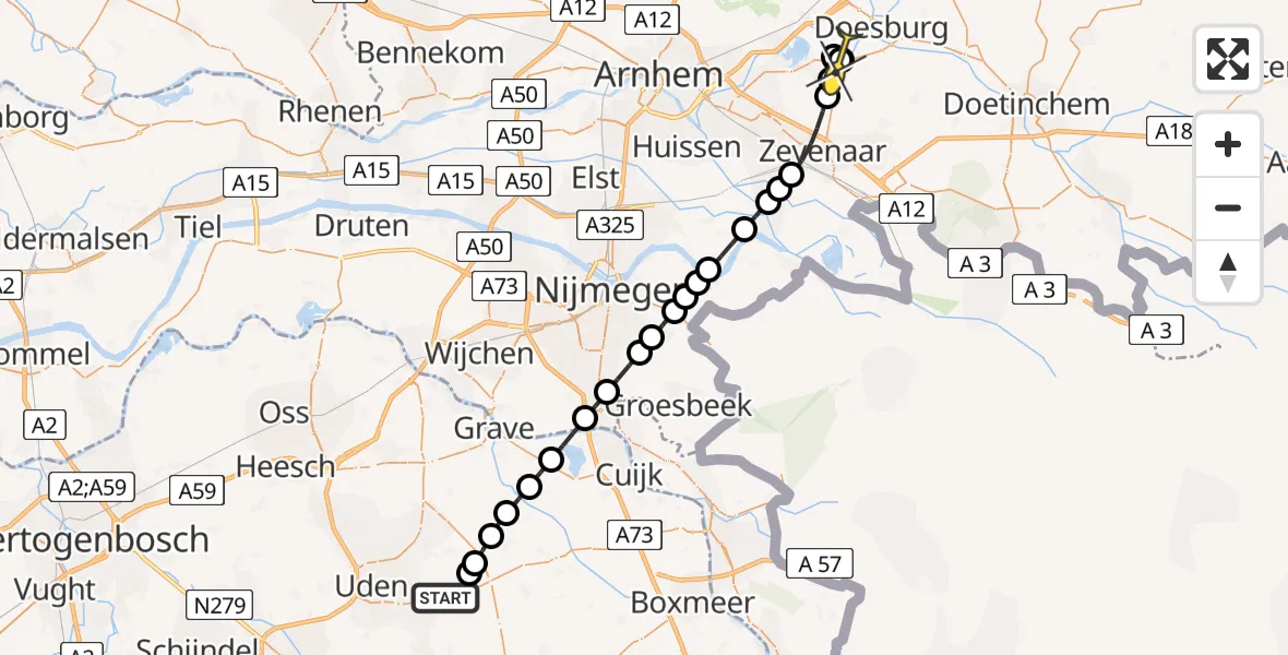 Routekaart van de vlucht: Lifeliner 3 naar Giesbeek, Rivierweg