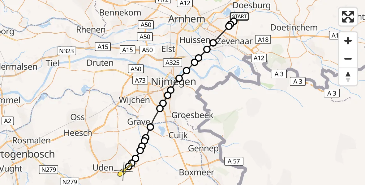 Routekaart van de vlucht: Lifeliner 3 naar Vliegbasis Volkel, Zeelandsedijk