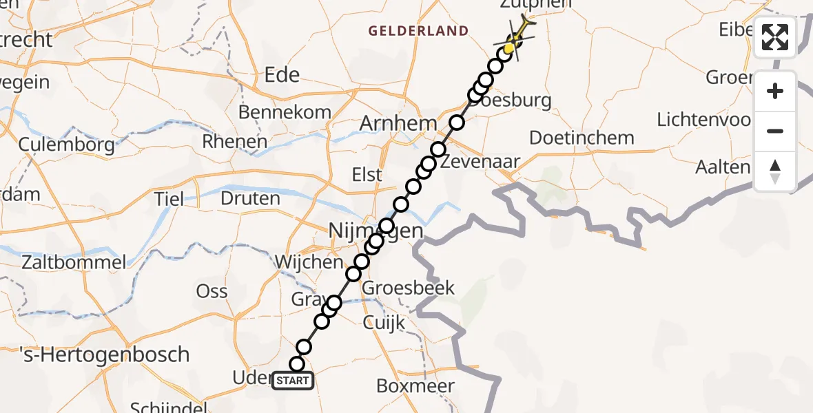 Routekaart van de vlucht: Lifeliner 3 naar Brummen, G.K. van Hogendorpstraat