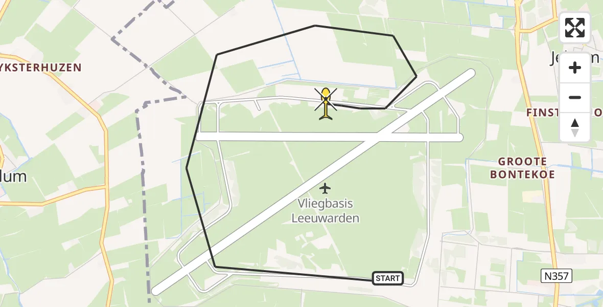 Routekaart van de vlucht: Ambulanceheli naar Vliegbasis Leeuwarden, Keegsdijkje