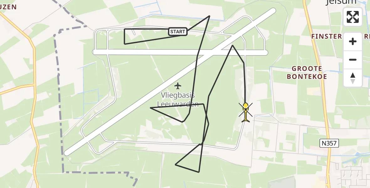 Routekaart van de vlucht: Ambulancehelikopter naar Vliegbasis Leeuwarden, Keegsdijkje