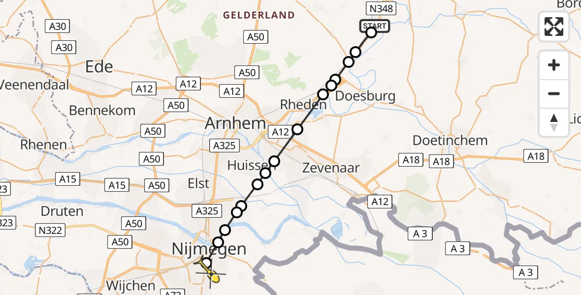 Routekaart van de vlucht: Lifeliner 3 naar Radboud Universitair Medisch Centrum, Geert Grooteplein Zuid